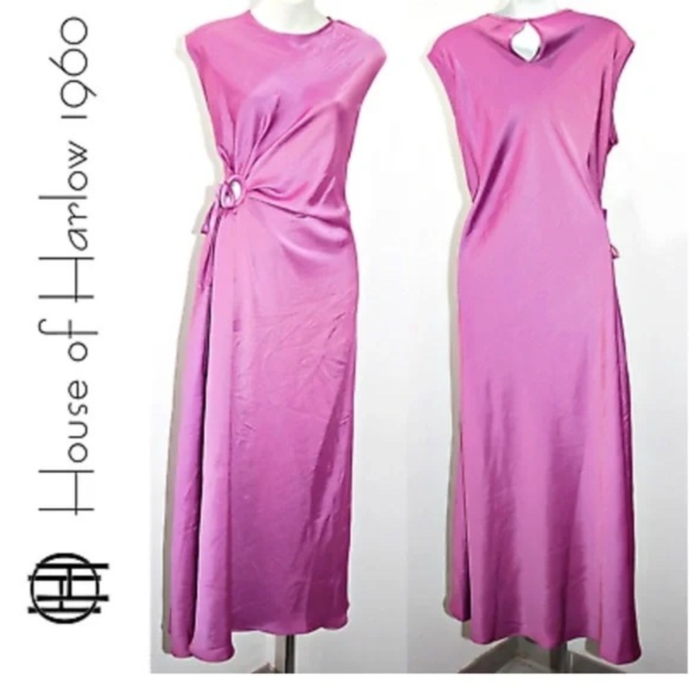 House of Harlow Mauve Satin Ruched Keyhole Maxi Dress Sz S